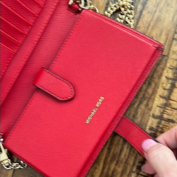 Michael Kors Red Crossbody Wallet Bag Gold Tone Michael Kors Chain jet set - Picture 3 of 16